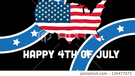 Happy 4th of July text image over USA flag and stars on black background Happy 4th of July text image over USA flag and stars on black background 126477073