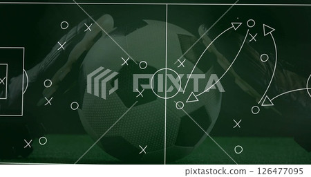 Soccer strategy image over players kicking ball on field 126477095
