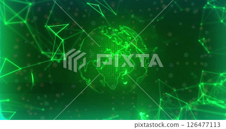 Green digital globe with network connections, data processing image 126477113