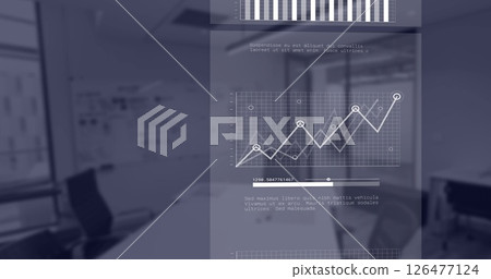 Graph and data analysis image over office background Graph and data analysis image over office background 126477124