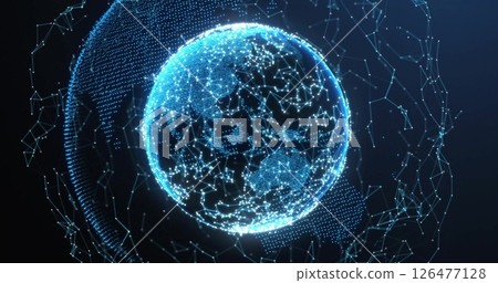Glowing digital globe with interconnected nodes and lines, network connections image Glowing digital globe with interconnected nodes and lines, network connections image 126477128
