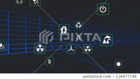 Energy and environmental icons image over grid background Energy and environmental icons image over grid background 126477146