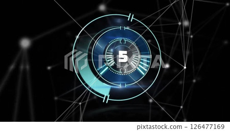 Image of network of connections over countdown and scope scanning 126477169