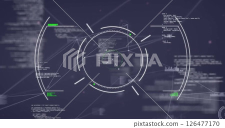 Image of network of connections over data processing and scope scanning 126477170