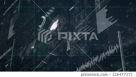Image of media icons over diagrams and data processing Image of media icons over diagrams and data processing 126477171