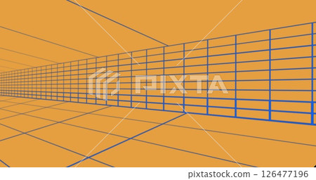 Image of digital tunnel moving on orange background 126477196