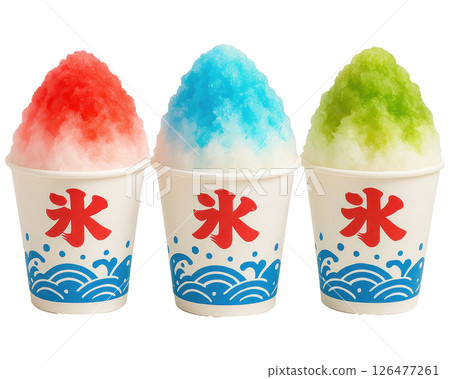 Vibrant Trio of Shaved Ice with Colorful Syrups Vibrant Trio of Shaved Ice with Colorful Syrups 126477261