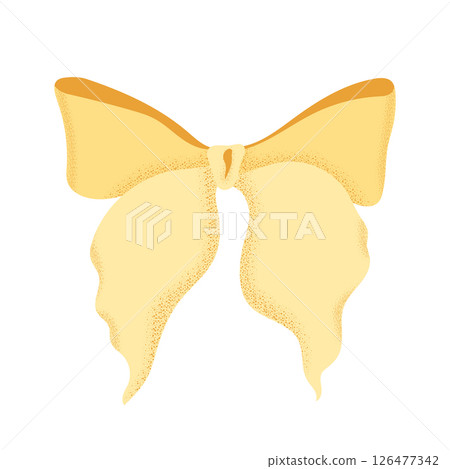 Yellow ribbon bow modern cartoon vector illustration. Cute coquette retro bowknot with dotted texture isolated on white background. Large elegant hair accessory, party design, girly birthday decor Yellow ribbon bow modern cartoon vector illustration. Cute coquette retro bowknot with dotted texture isolated on white background. Large elegant hair accessory, party design, girly birthday decor 126477342