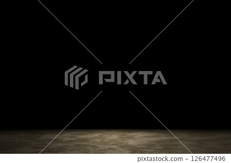 Light shining down on brown sand floor in dark room with copy space, abstract background 126477496