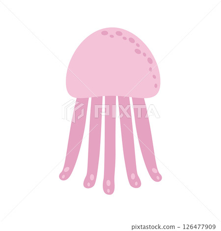 A cute pink jellyfish, a marine inhabitant. Vector illustration isolated on a white background. A cute pink jellyfish, a marine inhabitant. Vector illustration isolated on a white background. 126477909