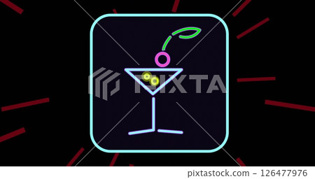 Image of cocktail neon icon in frame over black background Image of cocktail neon icon in frame over black background 126477976