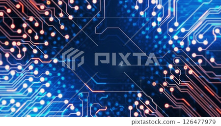 Image of circuit board and digital data processing over black background 126477979
