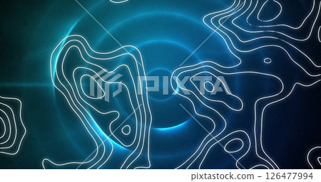 Image of white shapes moving over blue circles Image of white shapes moving over blue circles 126477994