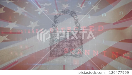 Image of data processing and padlock over flag of usa 126477999