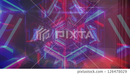 Image of neon tunnel over server room Image of neon tunnel over server room 126478029