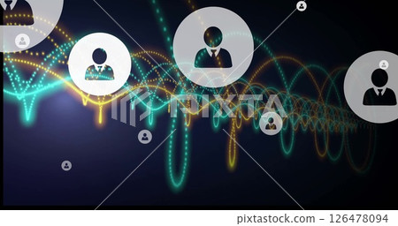 Image of digital data processing over network of people icons on black background Image of digital data processing over network of people icons on black background 126478094