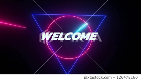 Image of welcome text and neon shapes on black background Image of welcome text and neon shapes on black background 126478160