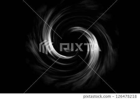 Glowing spiral tunnel with light fog on black background 126478218