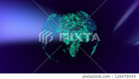 Image of light trails over spinning globe Image of light trails over spinning globe 126478454