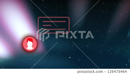 Image of media icons over light trails and stars 126478464