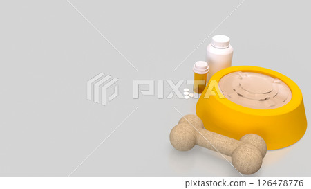 The Food in Bowl for Pet concept 3d Rendering. The Food in Bowl for Pet concept 3d Rendering. 126478776