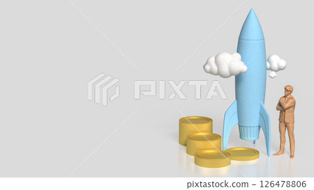 The Rocket and coins for Startup concept 3d Rendering. The Rocket and coins for Startup concept 3d Rendering. 126478806