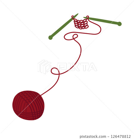 Knitting, yarn, a ball of wool. Vector hand-drawn illustration on a white background. 126478812