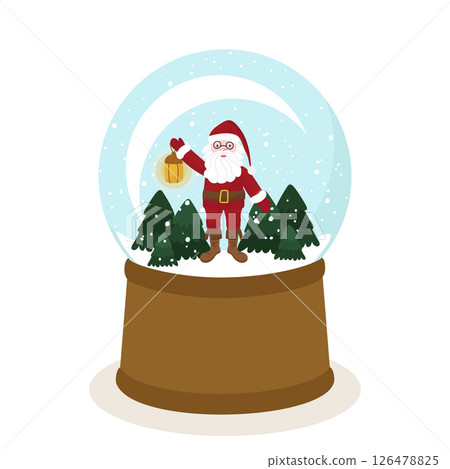 A snow glass ball is a souvenir with Santa Claus and Christmas trees. Winter holiday vector illustration. For postcards, design, decor, invitations, banners A snow glass ball is a souvenir with Santa Claus and Christmas trees. Winter holiday vector illustration. For postcards, design, decor, invitations, banners 126478825