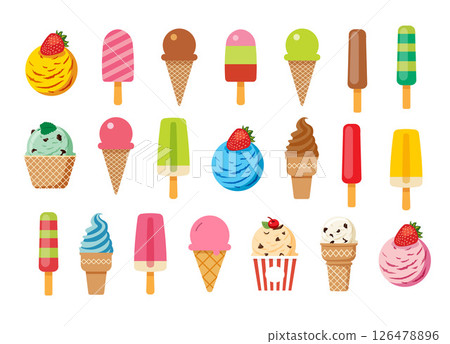 Ice cream set many flavors for summer background. Ice cream set many flavors for summer background. 126478896