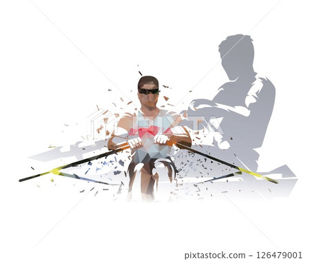 Rowing, group of athletes rows, isolated vector illustrations. Water sport 126479001