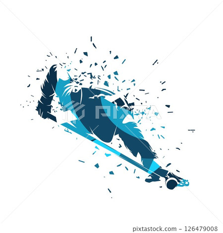 Cue sports player, abstract blue isolated vector silhouette. Snooker, billiards, pool Cue sports player, abstract blue isolated vector silhouette. Snooker, billiards, pool 126479008