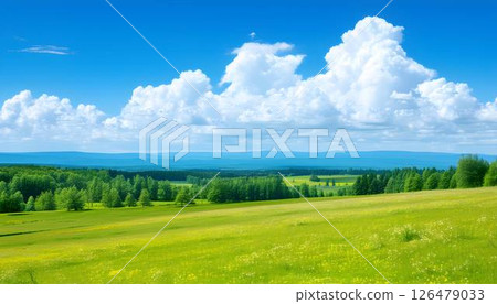 藍天白雲，清爽美麗的高原。 126479033