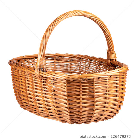 Woven bamboo basket on white background Woven bamboo basket on white background 126479273