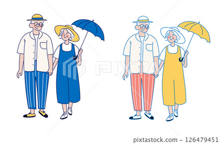 Summer walk senior couple set 126479451