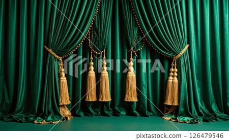 Red velvet theater curtains frame the stage for a luxurious performance Red velvet theater curtains frame the stage for a luxurious performance 126479546