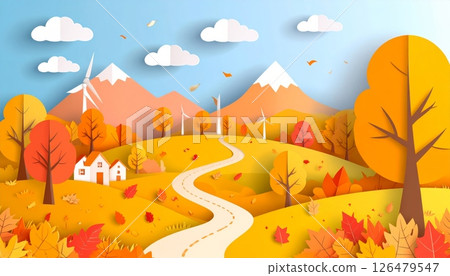 Vector cartoon illustration of a winter landscape with trees and mountains, perfect for nature art Vector cartoon illustration of a winter landscape with trees and mountains, perfect for nature art 126479547