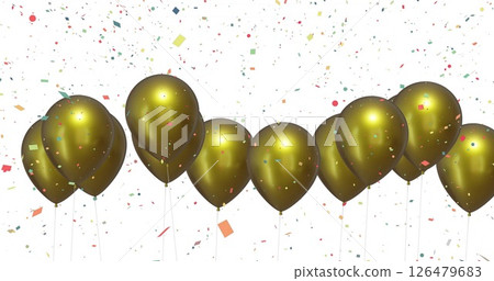 Image of confetti falling over golden balloons 126479683
