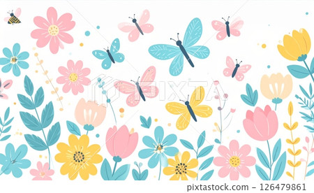 Seamless spring floral pattern with butterflies... - Stock Illustration ...
