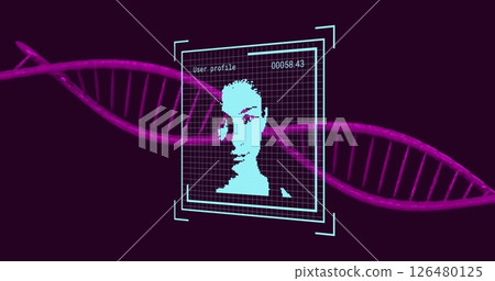 Image of data processing and people icons over dna strand Image of data processing and people icons over dna strand 126480125