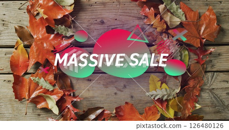 Image of massive sale text over fall leaves 126480126