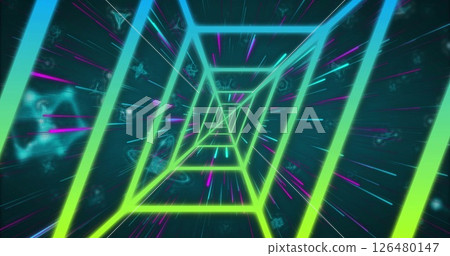 Image of colourful shapes moving over molecules 126480147