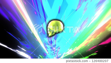 Image of digital skull over colourful light trails 126480207