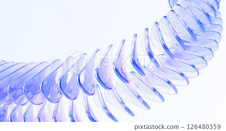 Abstract 3d background with rows of glass holographic transparent curve shapes. Iridescent gradient wave line pattern. Futuristic digital tech network, data array, speed motion effect. 3D illustration Abstract 3d background with rows of glass holographic transparent curve shapes. Iridescent gradient wave line pattern. Futuristic digital tech network, data array, speed motion effect. 3D illustration 126480359