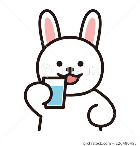 A simple illustration of a rabbit drinking water 126480453