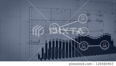 Image of network of connections over data processing on white background Image of network of connections over data processing on white background 126480463