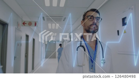 Image of data processing over caucasian male doctor 126480498