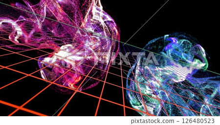 Colorful abstract shapes and grid lines, digital image of data processing Colorful abstract shapes and grid lines, digital image of data processing 126480523