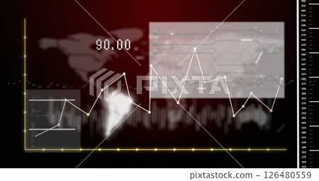 Financial data chart image over fluctuating stock market graph 126480559