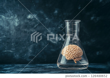 brain in a glass conical medical flask brain in a glass conical medical flask 126480652