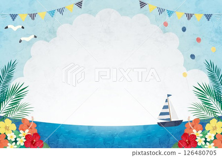 夏季水彩背景框架插圖，夏季圖像 126480705